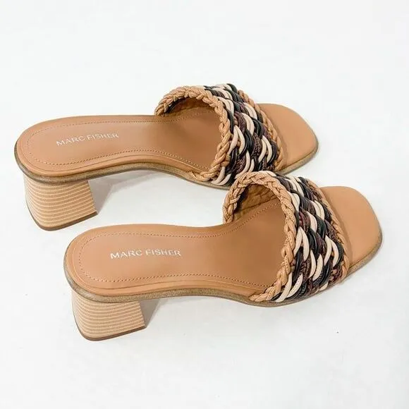 Marc Fisher NWOB Sz 8 Black/Brown Alane Block Heel Sandal