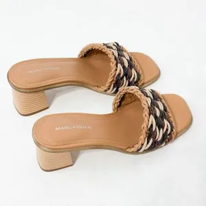 Marc Fisher NWOB Sz 8 Black/Brown Alane Block Heel Sandal