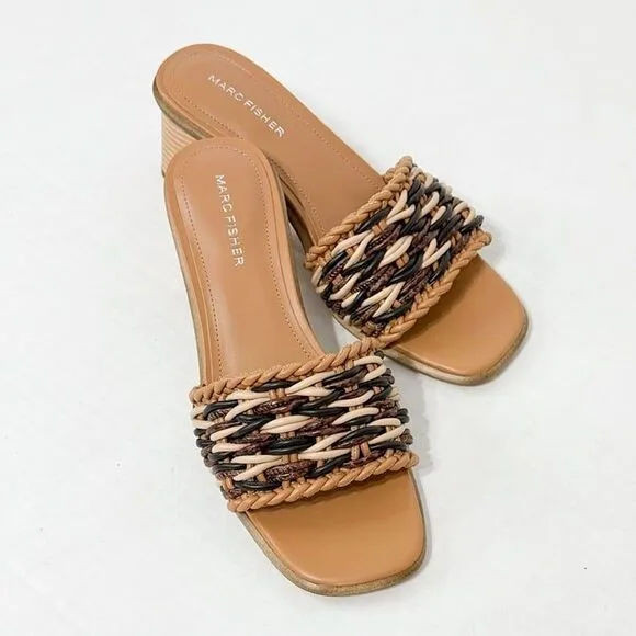 Marc Fisher NWOB Sz 8 Black/Brown Alane Block Heel Sandal