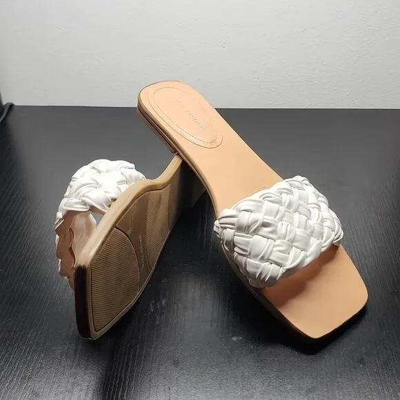 MARC FISHER SQUARE TOE SLIDES CRISS CROSS RIBBON THICK LEATHER BOTTOMS W.SIZE 10
