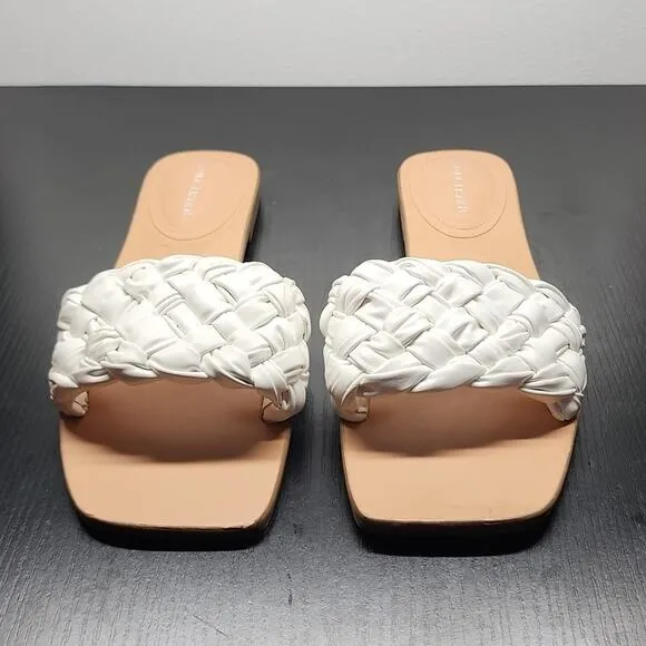 MARC FISHER SQUARE TOE SLIDES CRISS CROSS RIBBON THICK LEATHER BOTTOMS W.SIZE 10