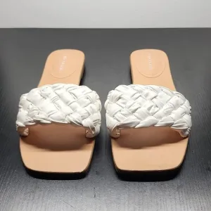 MARC FISHER SQUARE TOE SLIDES CRISS CROSS RIBBON THICK LEATHER BOTTOMS W.SIZE 10