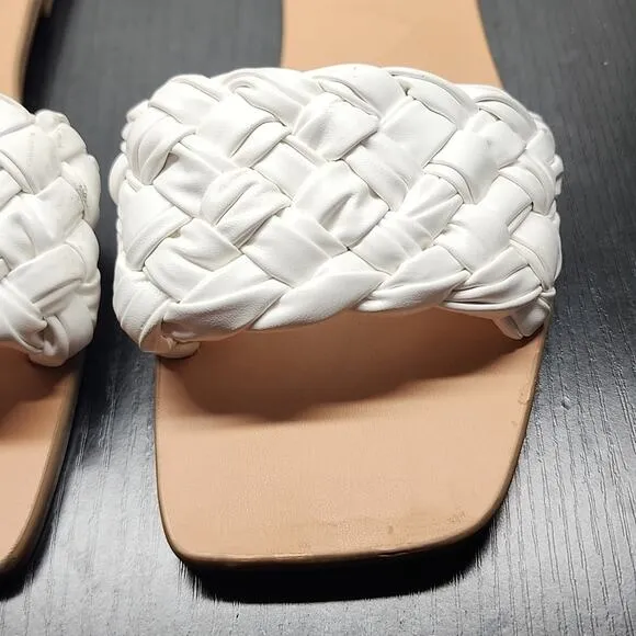 MARC FISHER SQUARE TOE SLIDES CRISS CROSS RIBBON THICK LEATHER BOTTOMS W.SIZE 10