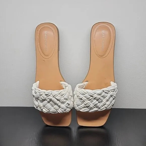 MARC FISHER SQUARE TOE SLIDES CRISS CROSS RIBBON THICK LEATHER BOTTOMS W.SIZE 10