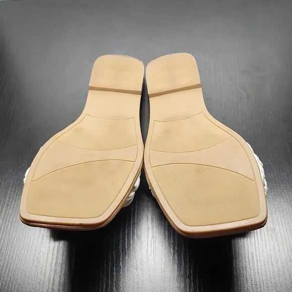 MARC FISHER SQUARE TOE SLIDES CRISS CROSS RIBBON THICK LEATHER BOTTOMS W.SIZE 10