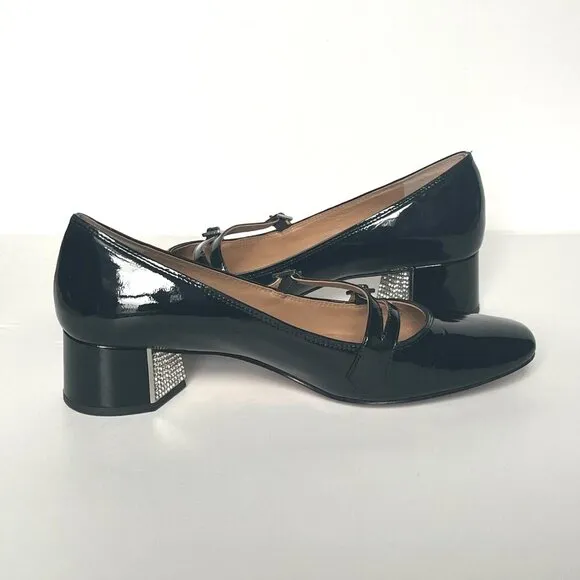 Marc Jacobs Patent Leather Mary Jane Pump Shoes Rhinestone Black Size 37.5 / 7.5