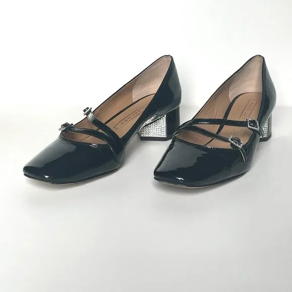 Marc Jacobs Patent Leather Mary Jane Pump Shoes Rhinestone Black Size 37.5 / 7.5