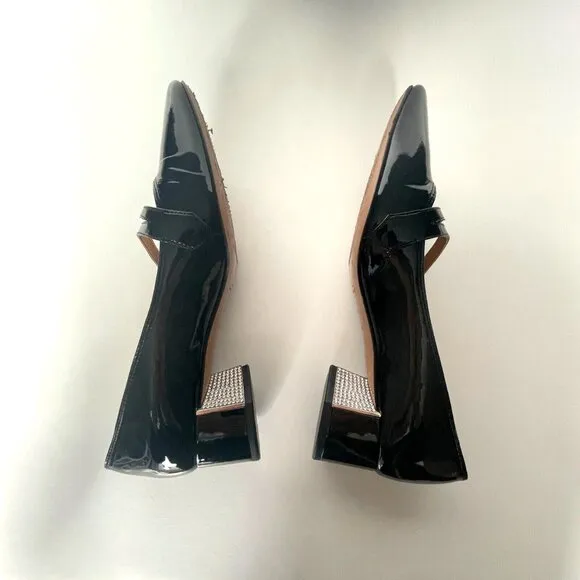 Marc Jacobs Patent Leather Mary Jane Pump Shoes Rhinestone Black Size 37.5 / 7.5
