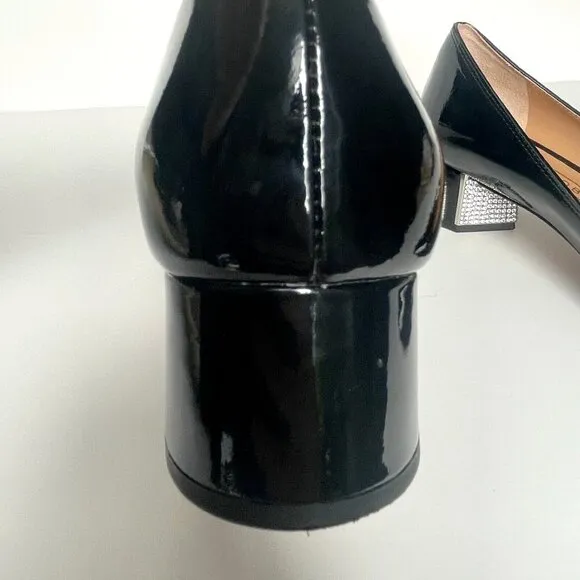 Marc Jacobs Patent Leather Mary Jane Pump Shoes Rhinestone Black Size 37.5 / 7.5