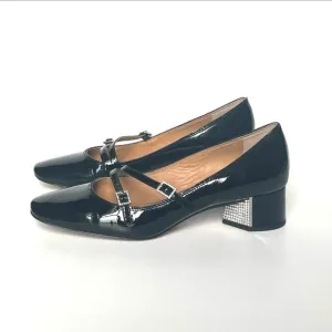 Marc Jacobs Patent Leather Mary Jane Pump Shoes Rhinestone Black Size 37.5 / 7.5