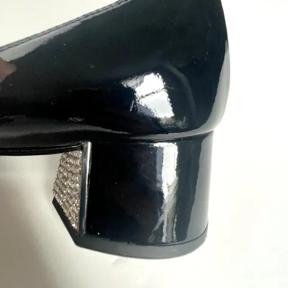 Marc Jacobs Patent Leather Mary Jane Pump Shoes Rhinestone Black Size 37.5 / 7.5