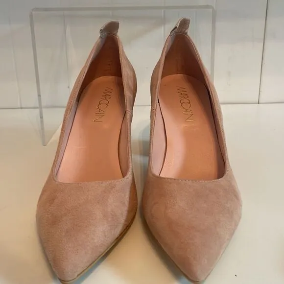 Marccain Blush Suede With Patent Block Heel Shoes