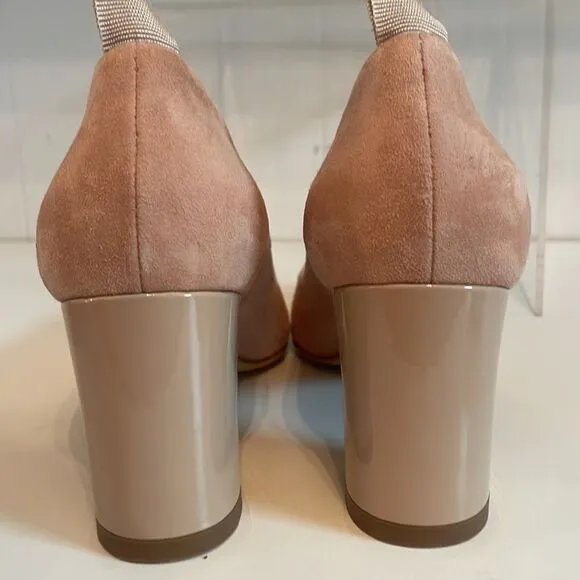 Marccain Blush Suede With Patent Block Heel Shoes