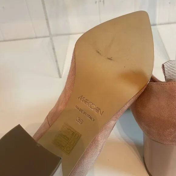 Marccain Blush Suede With Patent Block Heel Shoes