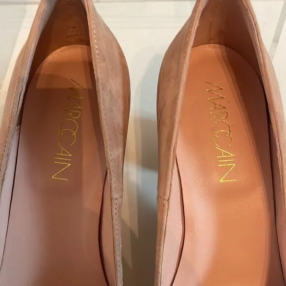 Marccain Blush Suede With Patent Block Heel Shoes