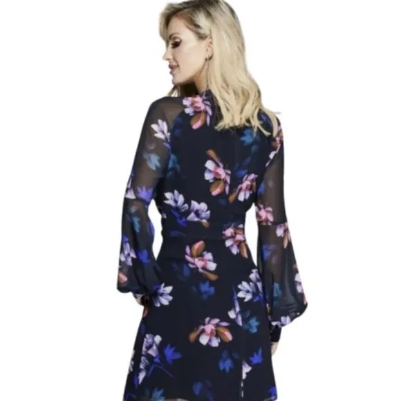 Marciano Guess Love Me or Leave Me Black Floral Wrap Top Chiffon Mini Dress S