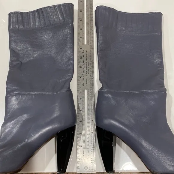 Marni blue gray leather mid calf 4”heeled boots, sweater lined &amp; cuffed Size 37