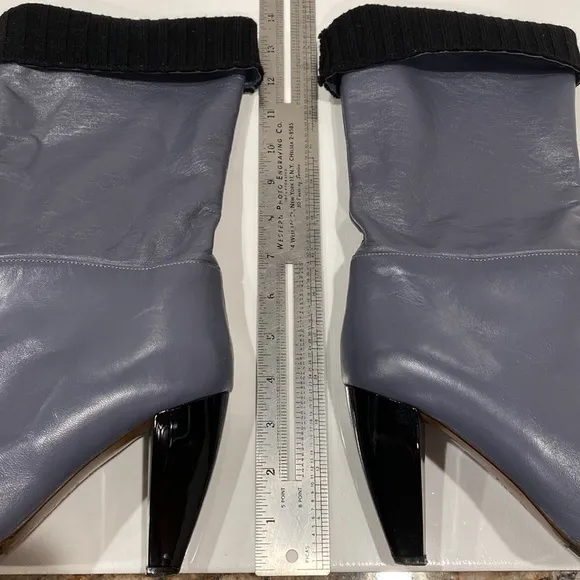 Marni blue gray leather mid calf 4”heeled boots, sweater lined &amp; cuffed Size 37