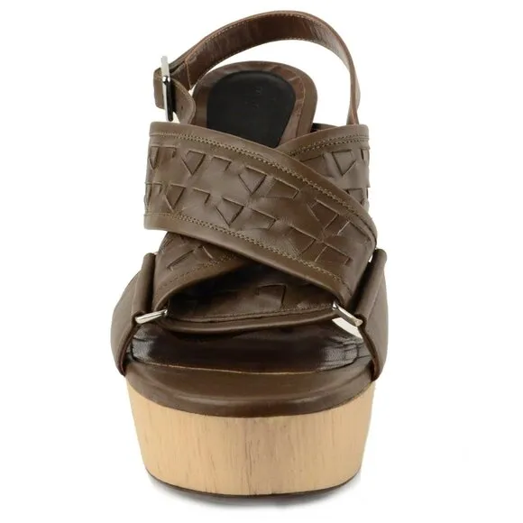 MARNI PLATFORM SHOES BROWN LEATHER SLINGBACK CRISSCROSS VAMP IT 40 US 10