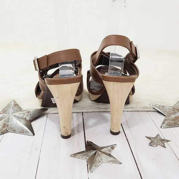 Marni strappy slingback platform sandals brown leather wooden heels size 37.5