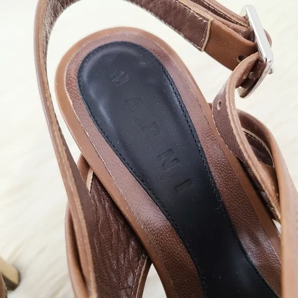 Marni strappy slingback platform sandals brown leather wooden heels size 37.5