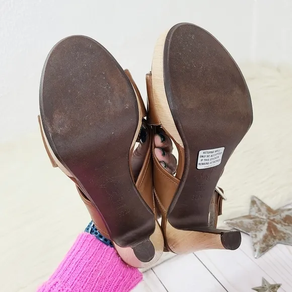 Marni strappy slingback platform sandals brown leather wooden heels size 37.5