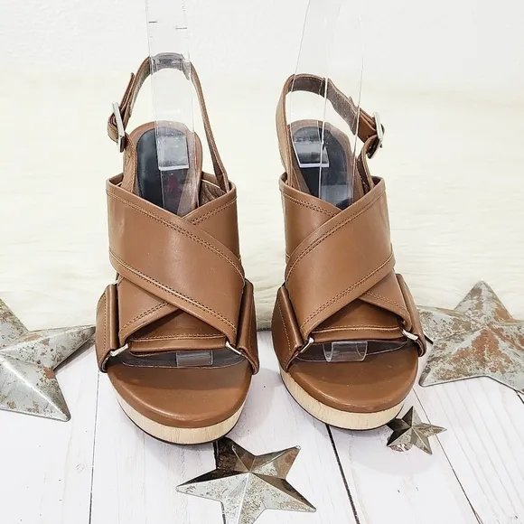 Marni strappy slingback platform sandals brown leather wooden heels size 37.5