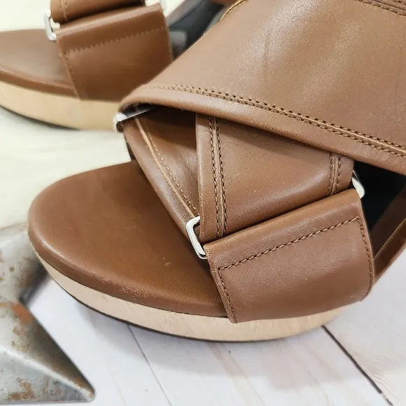 Marni strappy slingback platform sandals brown leather wooden heels size 37.5