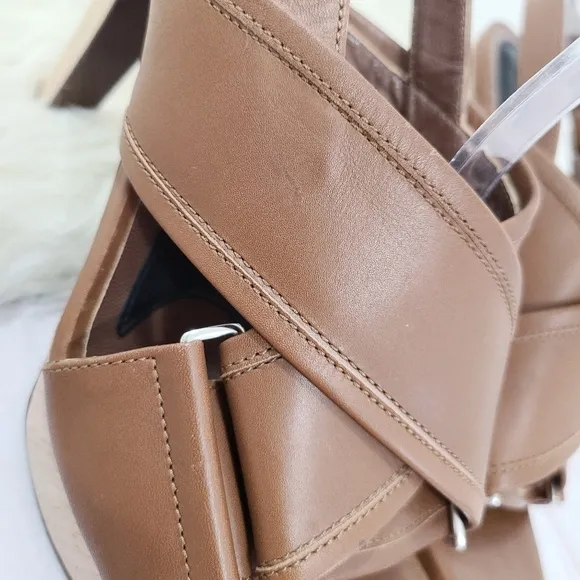 Marni strappy slingback platform sandals brown leather wooden heels size 37.5