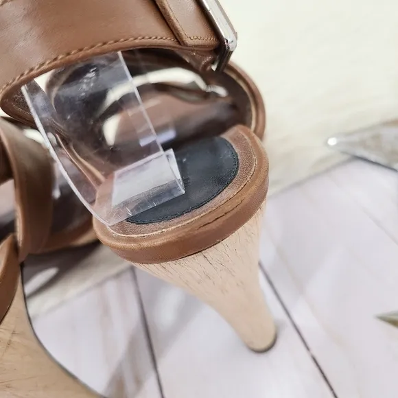 Marni strappy slingback platform sandals brown leather wooden heels size 37.5