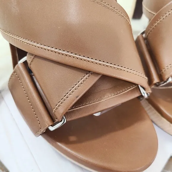 Marni strappy slingback platform sandals brown leather wooden heels size 37.5
