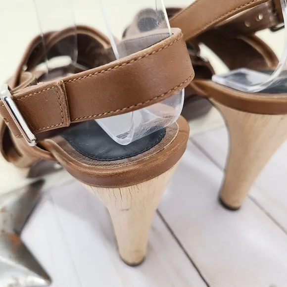 Marni strappy slingback platform sandals brown leather wooden heels size 37.5