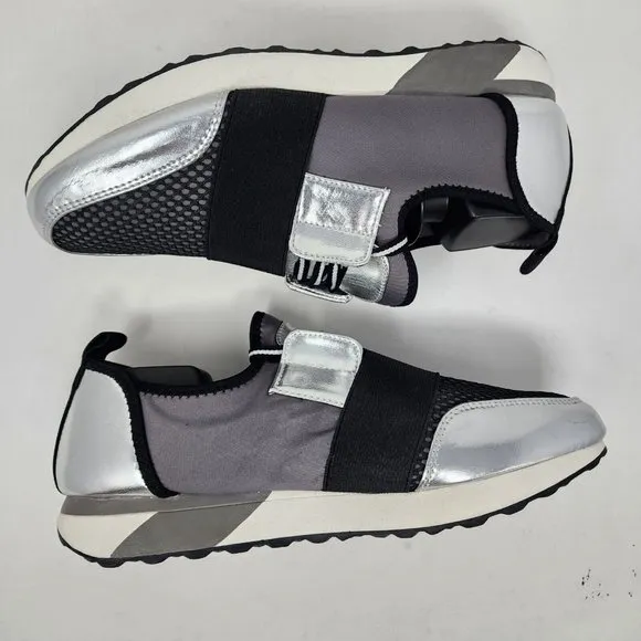 Material Girl Sneakers Womens 9.5 Grey Mannya Fabric Low Top Lace Up Gym Shoes