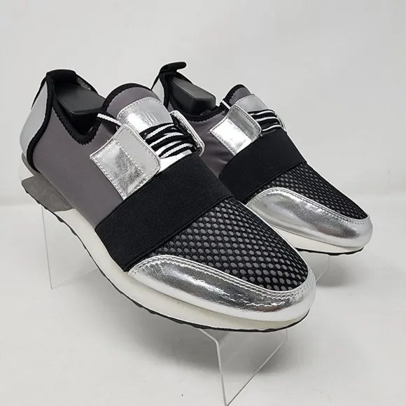 Material Girl Sneakers Womens 9.5 Grey Mannya Fabric Low Top Lace Up Gym Shoes