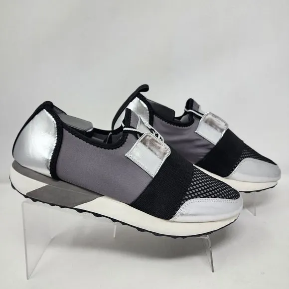 Material Girl Sneakers Womens 9.5 Grey Mannya Fabric Low Top Lace Up Gym Shoes