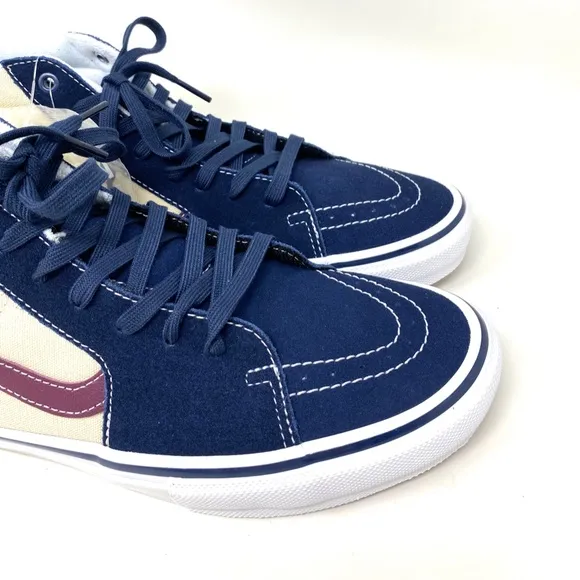 💖MEGA SALE💖VANS Skate SK8-HI Blue Beige Women   Suede Canvas   VN0A5FCC5S3