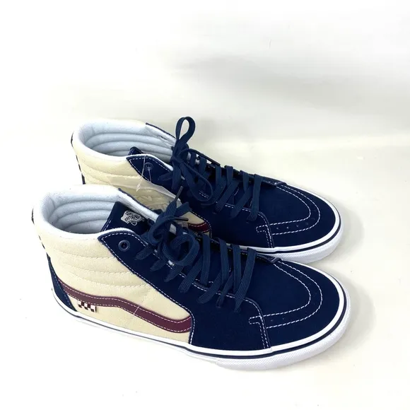 💖MEGA SALE💖VANS Skate SK8-HI Blue Beige Women   Suede Canvas   VN0A5FCC5S3