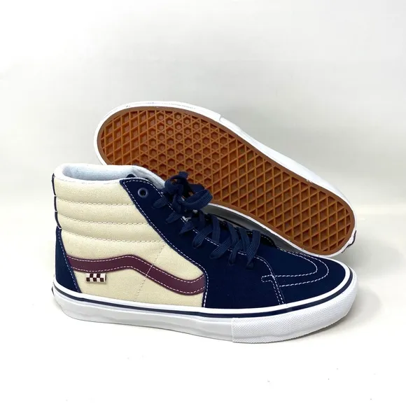 💖MEGA SALE💖VANS Skate SK8-HI Blue Beige Women   Suede Canvas   VN0A5FCC5S3