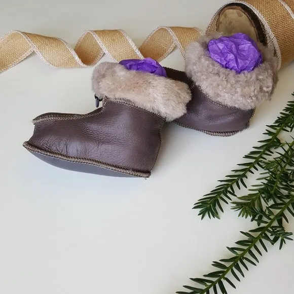 Melita Kid's Leather Sheepskin Slippers / Booties