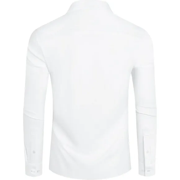 Men All White Long Sleeve Slim Muscle Fit Wrinkle Free Button Down Dress Shirts