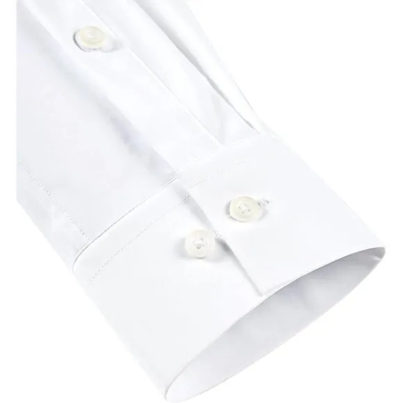 Men All White Long Sleeve Slim Muscle Fit Wrinkle Free Button Down Dress Shirts