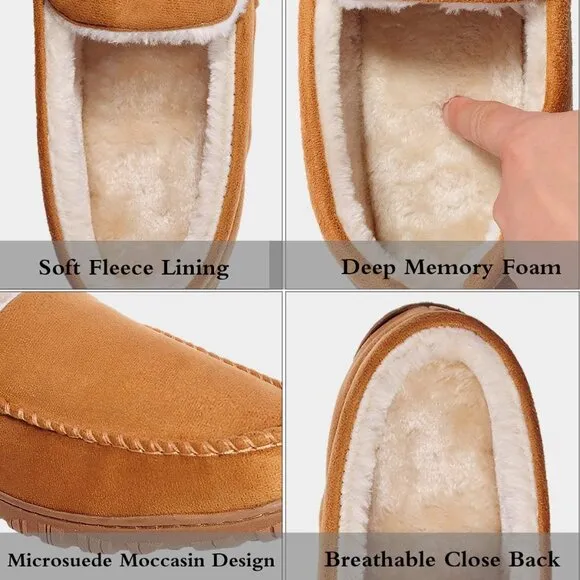 Men Beige Indoor Outdoor Anti Slip Slippers Warm Plush With Soft faux Fur Lining