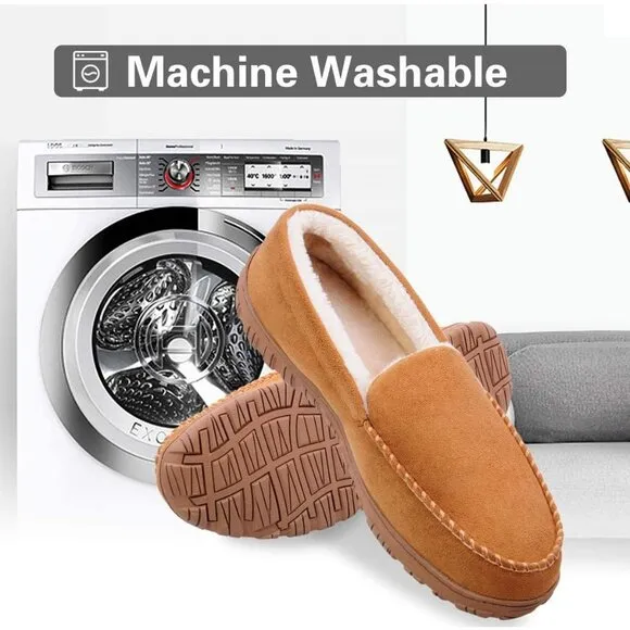 Men Beige Indoor Outdoor Anti Slip Slippers Warm Plush With Soft faux Fur Lining
