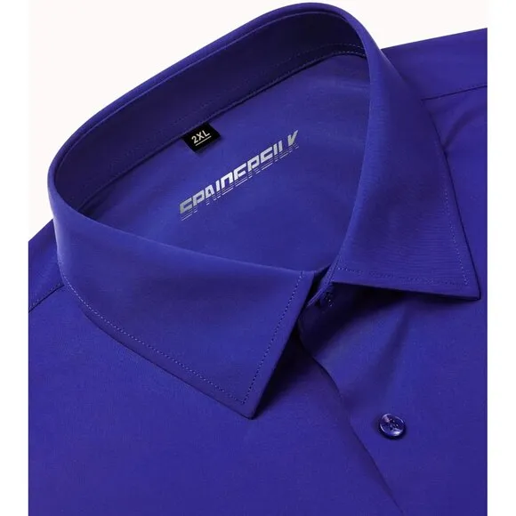 Men Blue Long Sleeve Slim Muscle Fit Wrinkle Free Button Down Dress Shirts