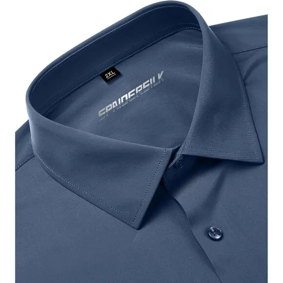 Men Dark Grey Long Sleeve Slim Muscle Fit Wrinkle Free Button Down Dress Shirts