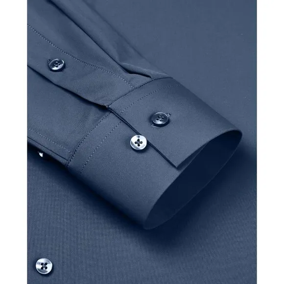 Men Dark Grey Long Sleeve Slim Muscle Fit Wrinkle Free Button Down Dress Shirts