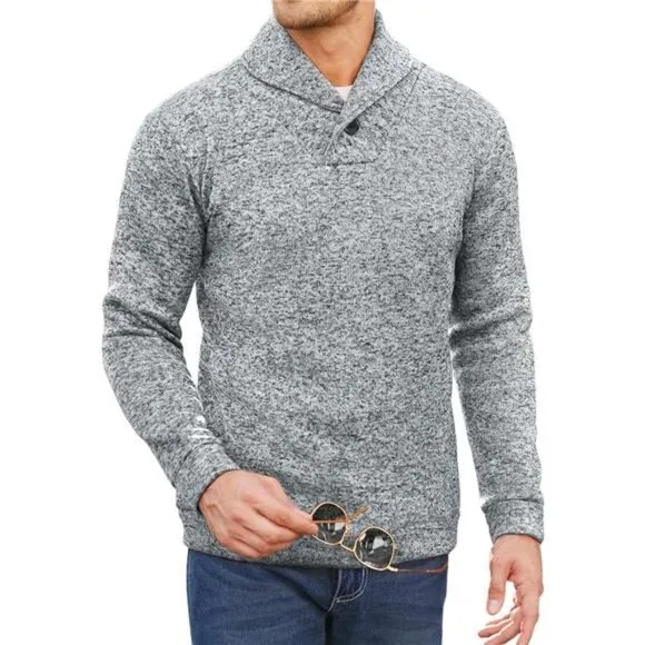 Men Dress Shawl Collar Pullover Sweatshirt Fashion Slim Fit Knit Sweater