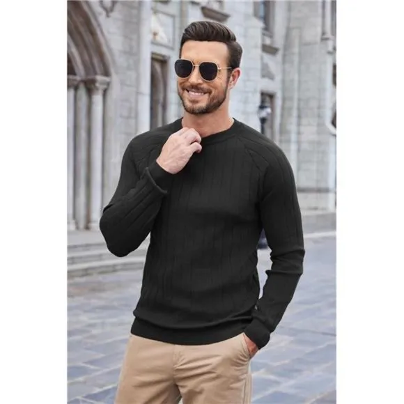 Men Dress Sweater Long Sleeve Crew Neck Sweater Slim Fit Business