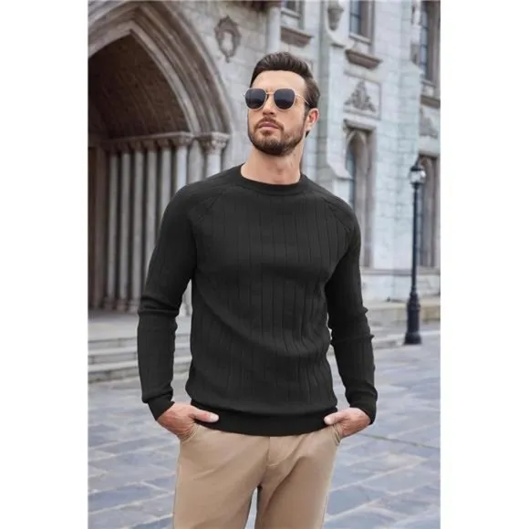 Men Dress Sweater Long Sleeve Crew Neck Sweater Slim Fit Business