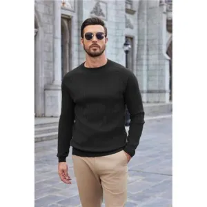 Men Dress Sweater Long Sleeve Crew Neck Sweater Slim Fit Business